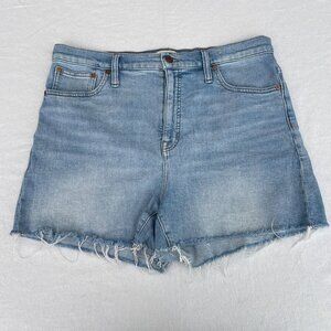 Madewell High-Rise Denim Shorts Frayed Hem Blue Wash Cotton Stretch Size 32